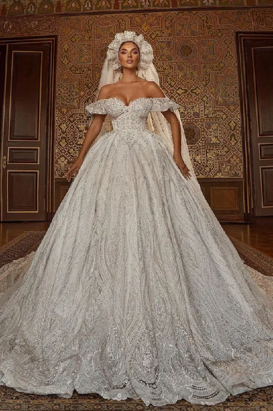 Lowest Price Off the ShoulderAline Ball Gown Wedding Dress Floral Lace