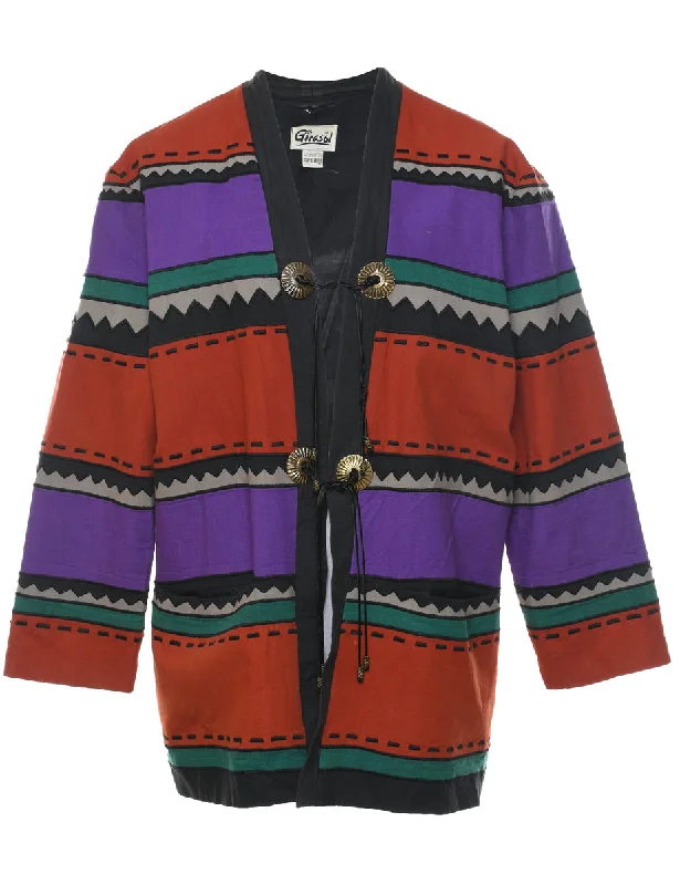 Discount Days chic wool coatStriped Pattern Multi-Colour Jacket - L