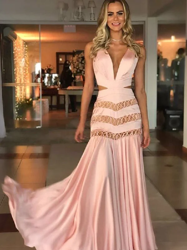 Stock Up and Save Simple Prom Dresses with Straps V-neck Pink Prom Dress Fashion Evening Dress JKL1535
