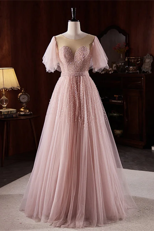 Big Discounts casual knit dressPink Illusion Jewel Flaunting Sleeves Beaded Maxi Formal Dress