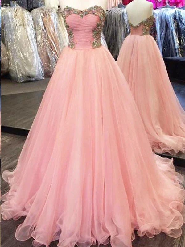 Special Price Pink Prom Dresses Sweetheart Aline Rhinestone Beautiful Long Open Back Organza Prom Dress JKL1580