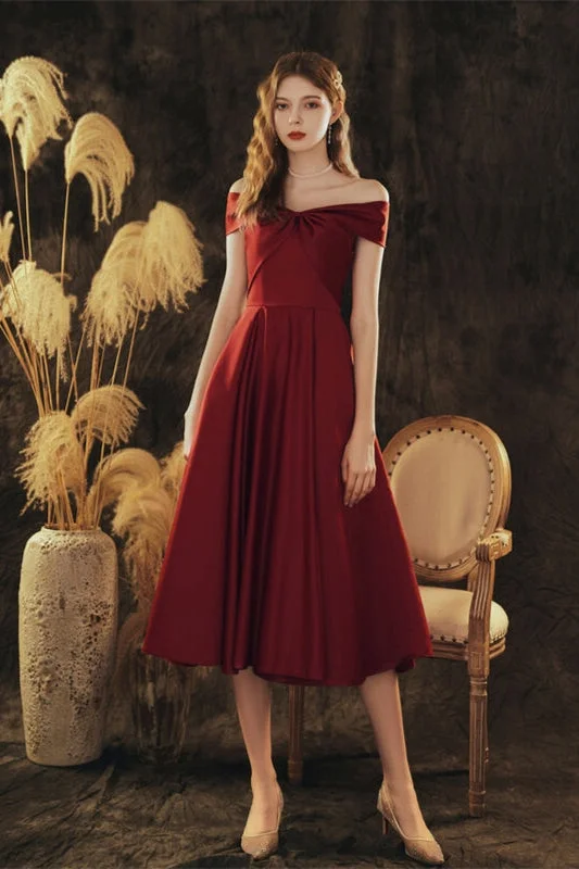 Amazing Deals long-sleeve floral dressOff the Shoulder Burgundy Midi Dress