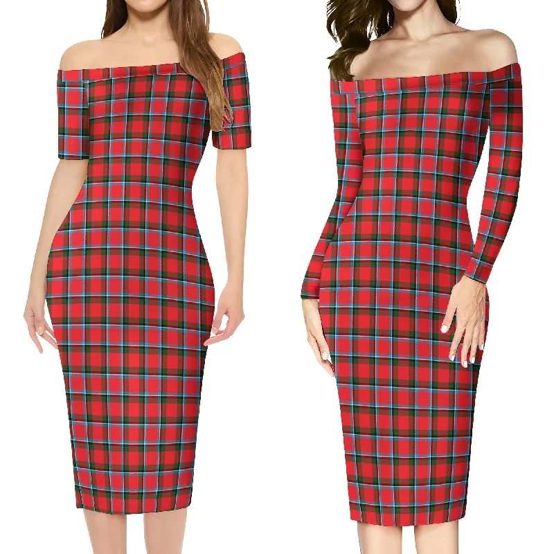 Price Slash Sinclair Modern Tartan Off Shoulder Lady Dress