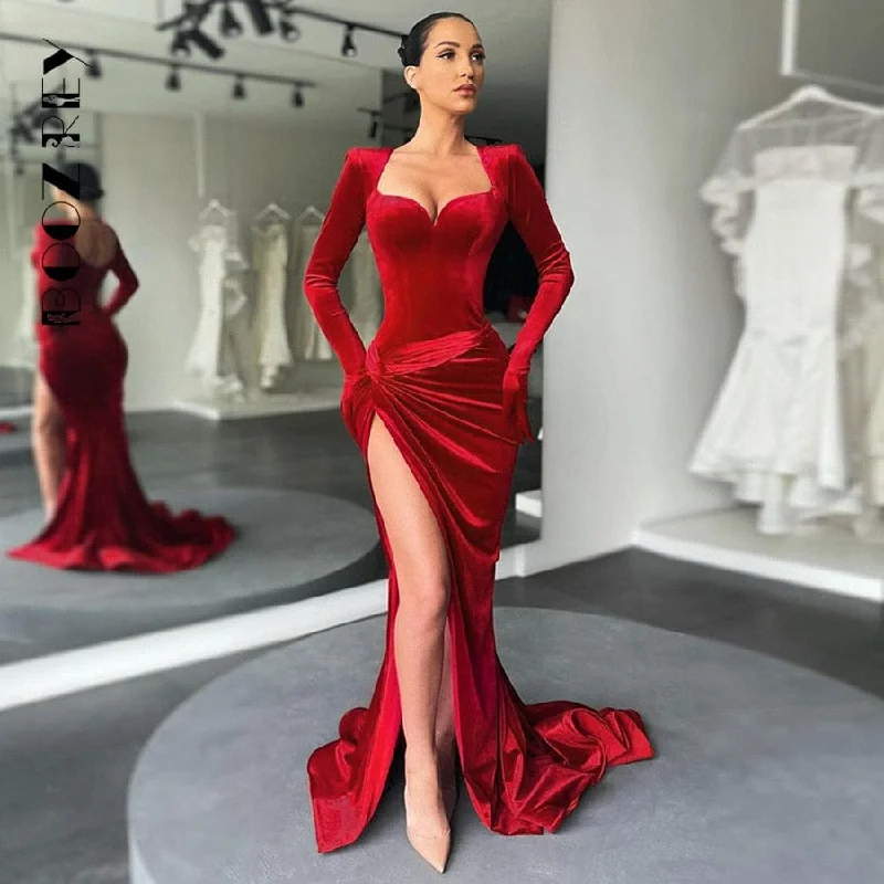 Deal Dash lightweight outerwearBoozRey Women Elegant Gown Long Dress Evening Club Outfits Women Gloves Sleeve Velvet Sexy Slit Maxi Dresses Bridesmaid Dresses