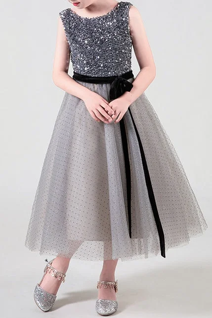 Anniversary Sale lace-up dressSequins And Tulle A-Line Scoop Flower Girl Dress