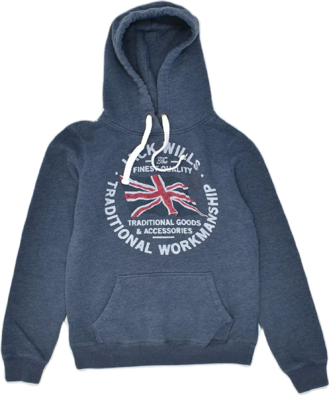 Exclusive Offers high-fashion hoodieJACK WILLS Womens Graphic Hoodie Jumper UK 8 Small Blue Cotton Sports
