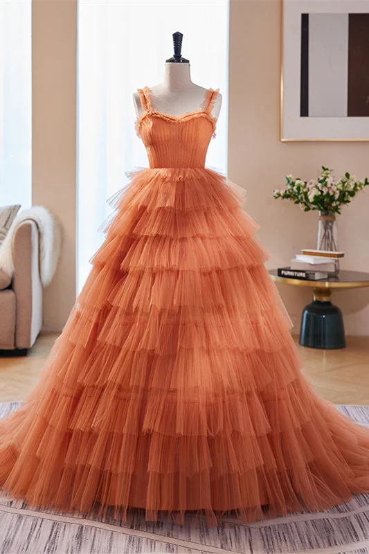 Limited Availability sleek dressOrange Straps Detachable Illusion Sleeves Multi-Layers Maxi Formal Dress Limited Availability sleek dressOrange Straps Detachable Illusion Sleeves Multi-Layers Maxi Formal Dress