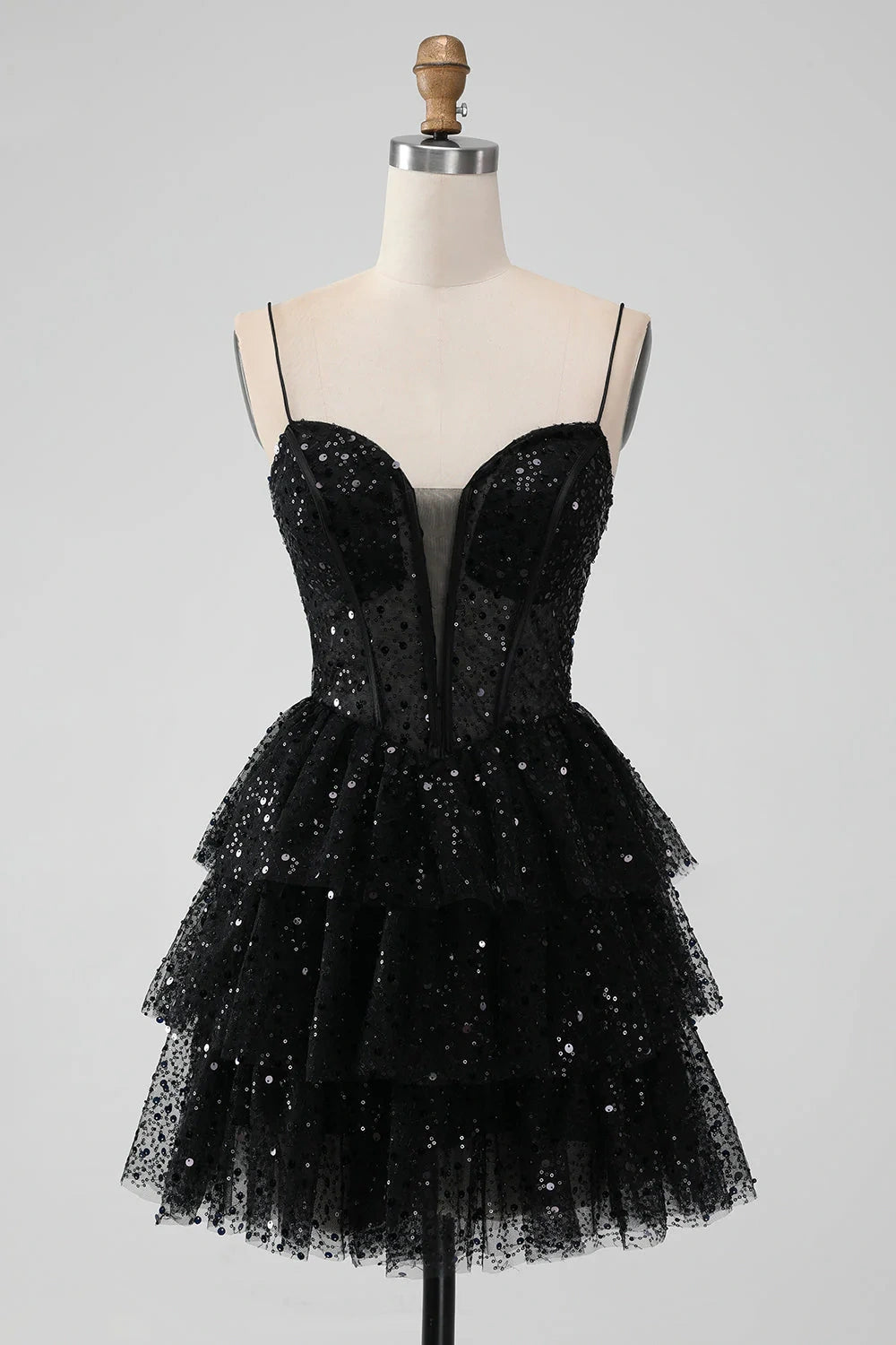 Low Prices casual midi dressGlitter Tulle A-Line Sweetheart Sleeveless Tiered Homecoming Dress