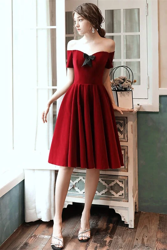 Epic Deals v-neck dressShort Velvet Wine Red Dress
