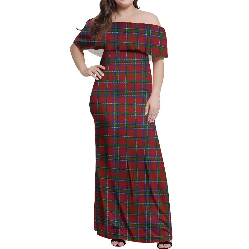 Price Smash Sinclair Tartan Off Shoulder Long Dress