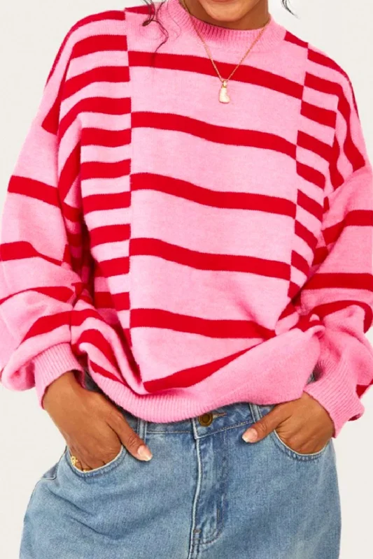 Stock Up and Save cool graphic hoodierelaxed fit sports hoodieStriped Round Neck Dropped Shoulder Sweater
