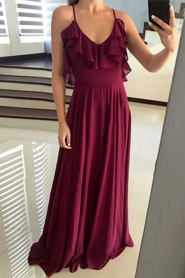 Limited Time Offer chic slip dressA-Line V-Neck Spaghetti Straps Ruffled Long Bridesmaid Dress Limited Time Offer chic slip dressA-Line V-Neck Spaghetti Straps Ruffled Long Bridesmaid Dress