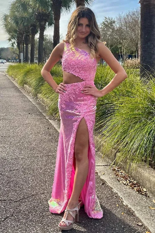 Time-Limited Offer lace dressGlitter Fitted One Shoulder Sleeveless Fully Sequins Prom Dress