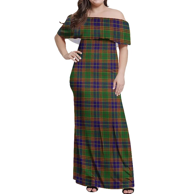 Amazing Deals Stevenson Old Tartan Off Shoulder Long Dress