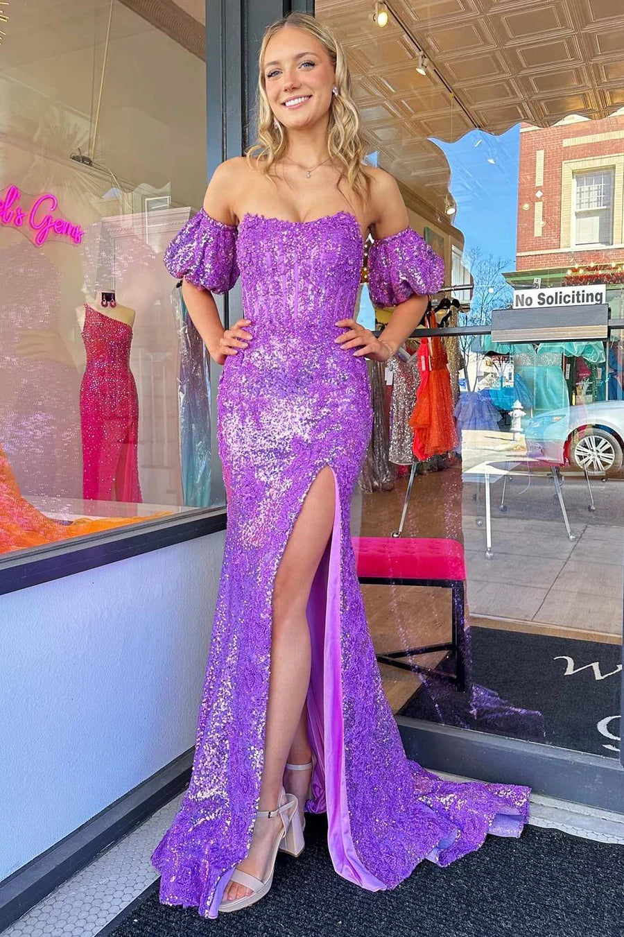 Limited Stock high-waisted dressFully Sequins Bateau With Train Sexy Party Prom Dress