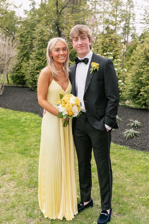 Quick Sale trendy dressA-line V Neck Yellow Prom Dress Winter Graduation Dress Y4182