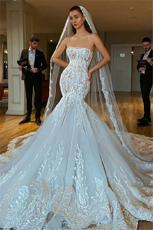 Major Savings Modern Strapless Mermaid Puffy Appliques Bridal Bridal Gowns