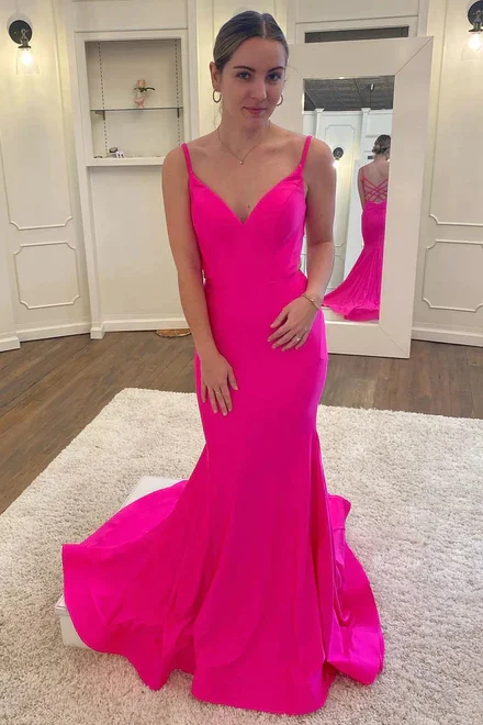 Price Rollback velvet dressLong Fuchsia Mermaid Spaghetti Straps Prom Dresses Y4165