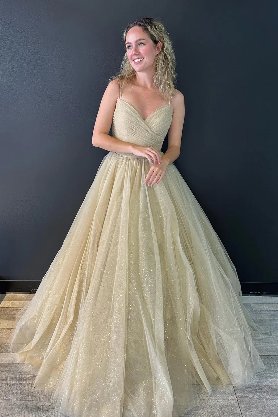 Savings Galore flowy dressChic Tulle A-Line Spaghetti Straps Lace Up Prom Dress