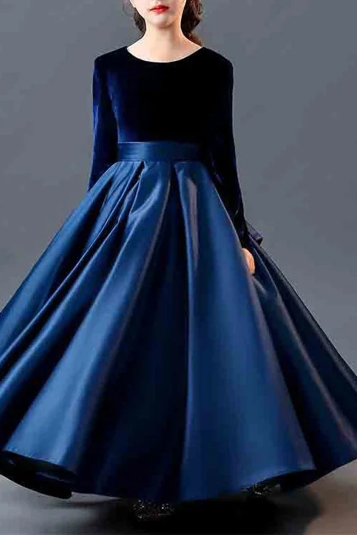 Deal Frenzy stylish party dressElegant Two Tone A-Line Round Long Sleeves Flower Girl Dress