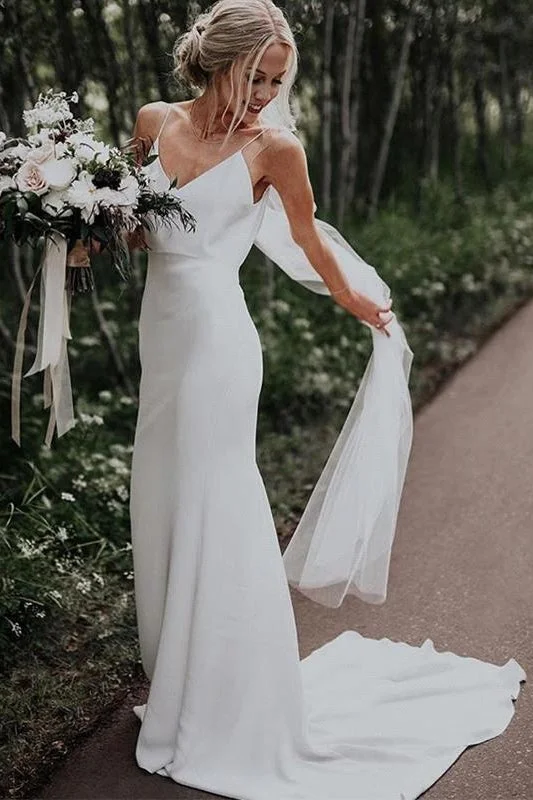 Year-End Sale Summer White Beach Column Beach Court Train Wedding Dress