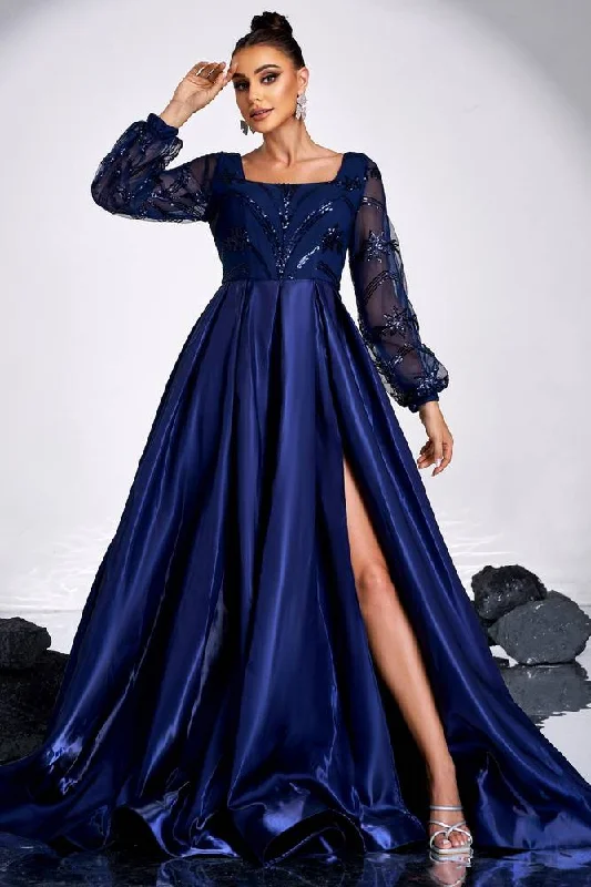 Major Savings casual summer dressSatin A-Line Square Long Sleeves Party Evening Dress