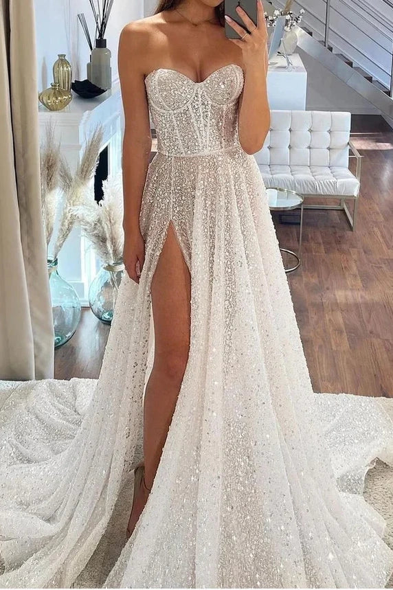 Amazing Deals A-line dressSweetheart Strapless Empire A-Line Long Sequins Wedding Dress