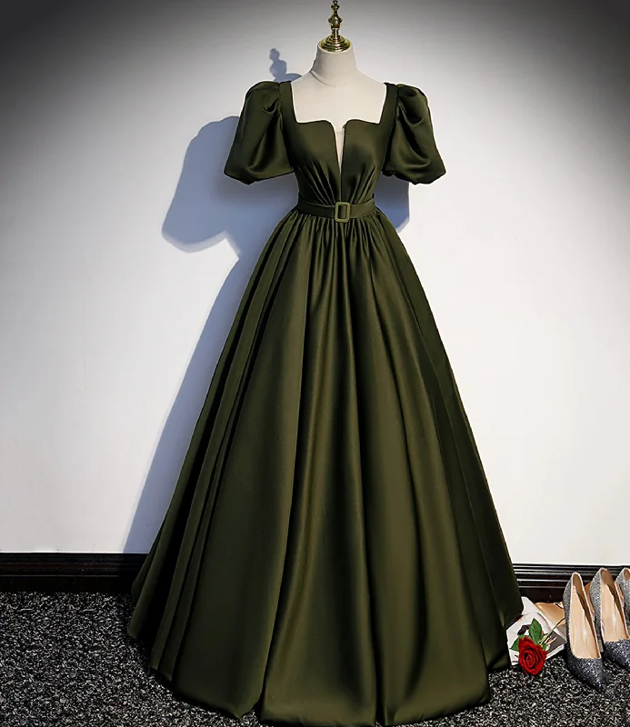Clearance Event cocktail dressGreen satin long prom dress A-line evening dress s87
