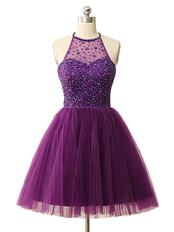 Blowout Sale Sexy Homecoming Dress Scoop A-line Rhinestone Tulle Sexy Short Prom Dress Party Dress JK552