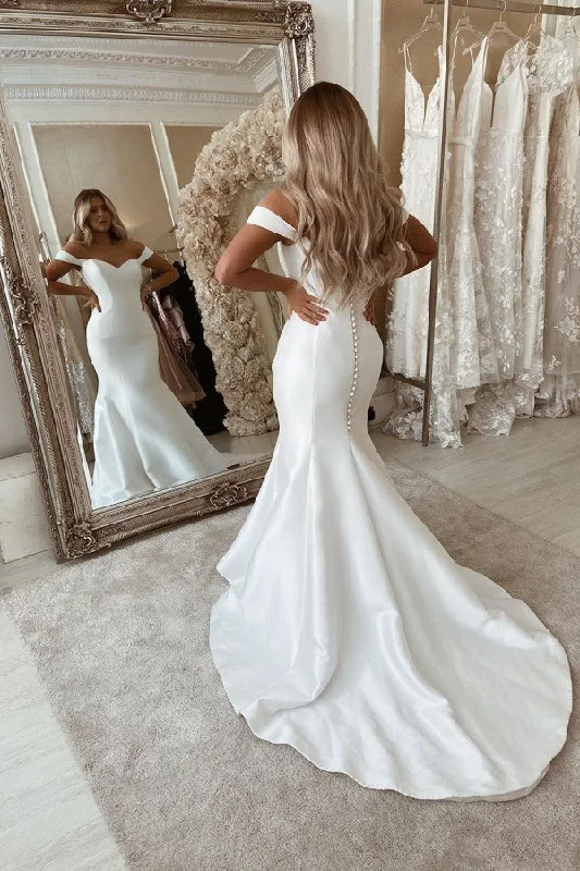 Daily Deals Off The Shoulder Mermaid Wedding Dresses Chic Sleeveless Bridal Gowns Online