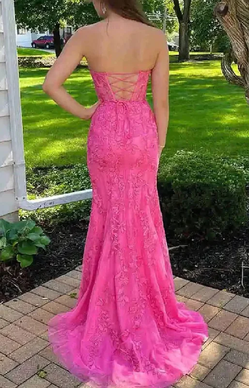 Inventory Reduction Mermaid Sweetheart Hot Pink Lace Appliques Prom Dresses