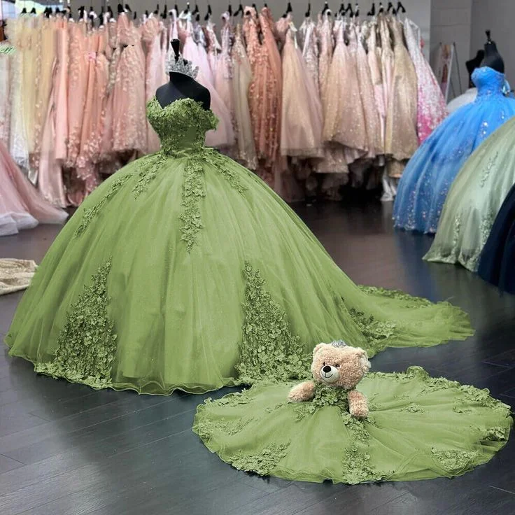 Massive Deals off-shoulder dress3D Flower Green Ball Dress Off Shoulder Sweet 15 Birthday Party Y4267 Massive Deals off-shoulder dress3D Flower Green Ball Dress Off Shoulder Sweet 15 Birthday Party Y4267