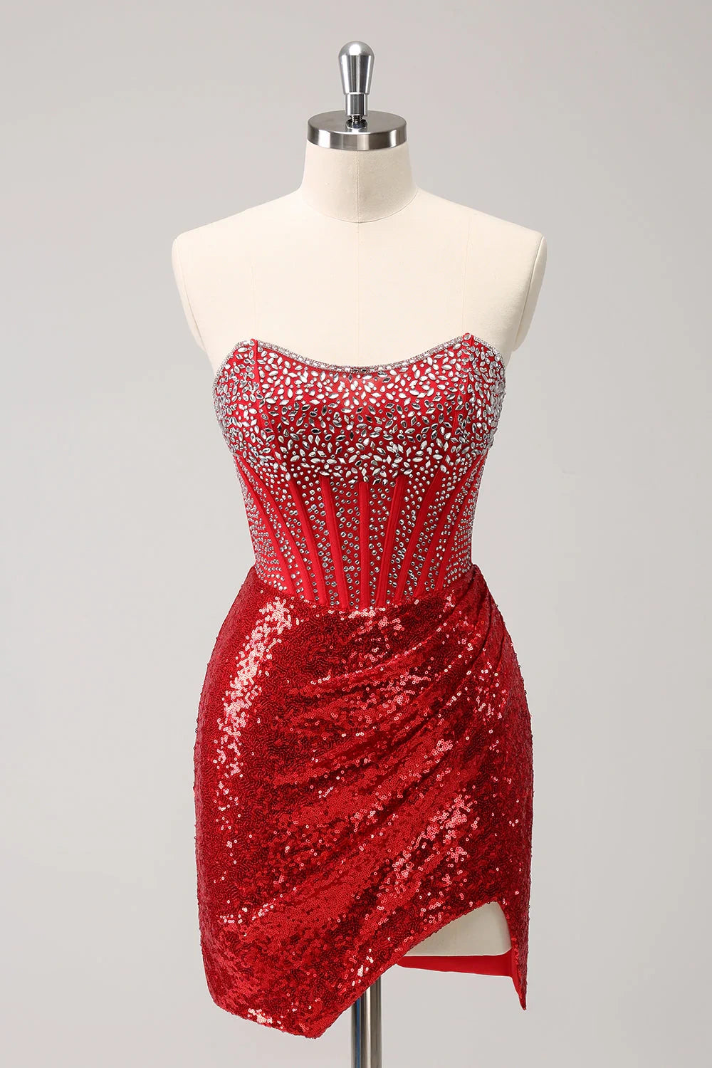 Incredible Offers chic slip dressGlitter Fitted Bateau Strapless Beaded Sequins Homecoming Dress