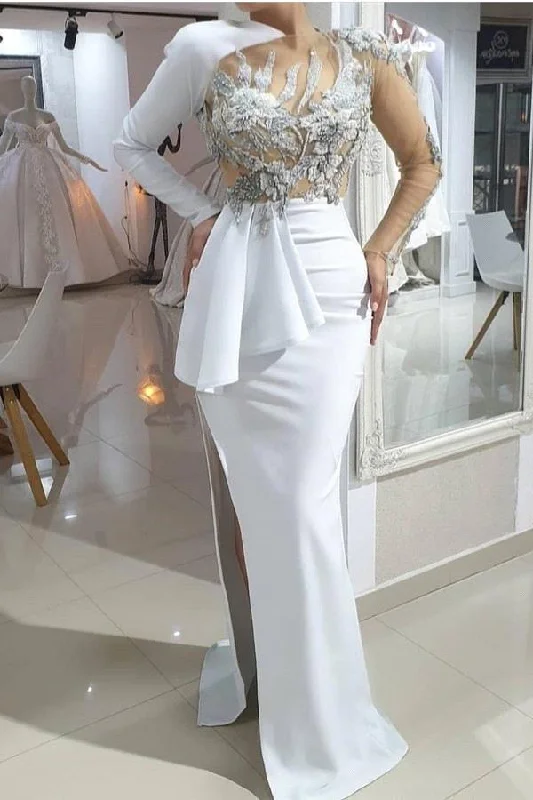 Now or Never Mermaid One shoulder High split White Illusion neck Wedding Dress