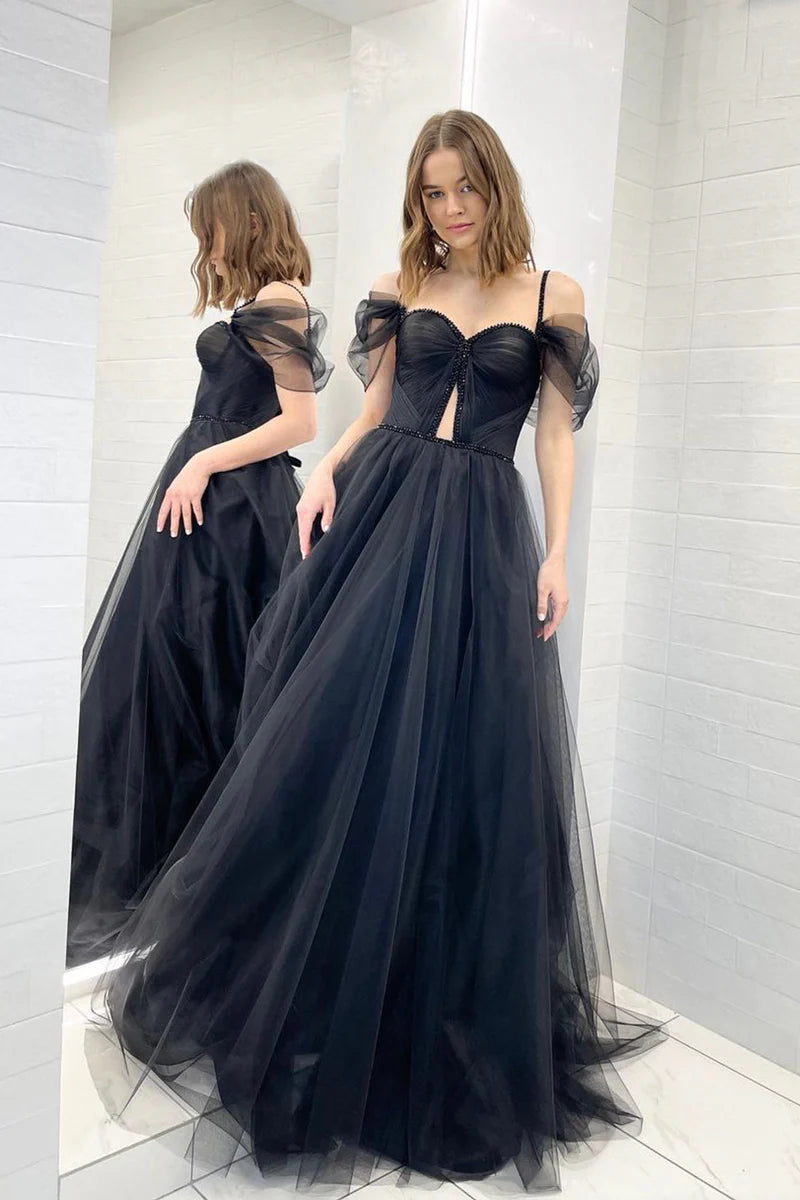 Blowout Sale classic fit-and-flare dressBlack Tulle A-Line Sweetheart Sleeveless Empire Prom Dress