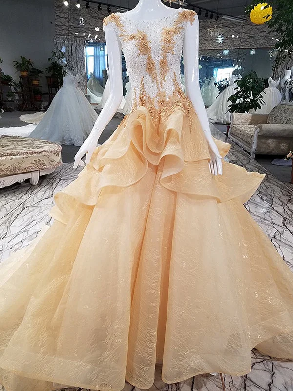 Price Drop Alert Sparkly Prom Dresses Bateau Sweep Train Appliques Beaded Lace Luxury Prom Dress JKL1590