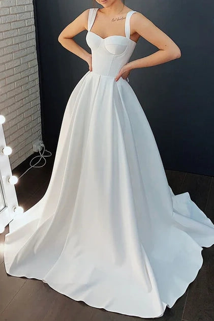 The Best Prices casual day dressSweetheart Spaghetti Straps Satin A-Line With Train Wedding Dress The Best Prices casual day dressSweetheart Spaghetti Straps Satin A-Line With Train Wedding Dress