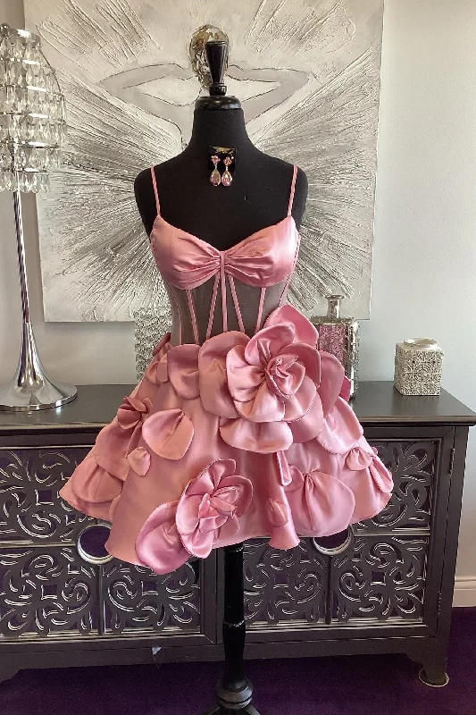 Today’s Special luxury dressSweetheart A-line Spaghetti Straps Satin Appliques Mini Homecoming Dress