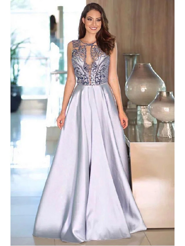 Online Specials Sexy Prom Dresses Scoop A Line Floor-length Rhinestone Prom Dress Long Evening Dress JKL616