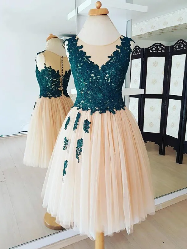 Super Deal Chic Homecoming Dresses A-line Appliques Tulle Short Prom Dress Simple Party Dress JK787