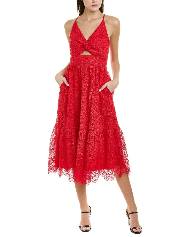 Season Finale Sale long-sleeve floral dressML Monique Lhuillier Lace Midi Dress