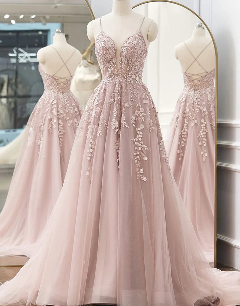 Bonus Savings chic dressCute Tulle A-Line Lace Appliques Lace Up Prom Dress