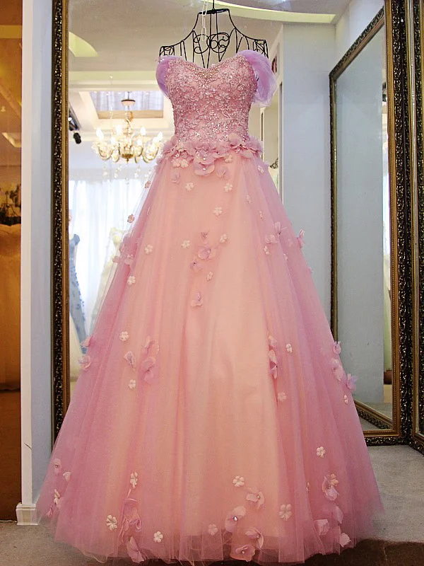 Referral Discount Beautiful Prom Dresses Sweetheart Tulle Hand-Made Flower Long Prom Dress JKL510