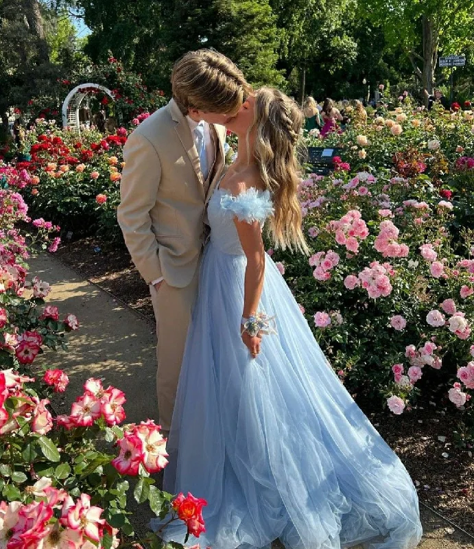 Special Buy sleek midi dressElegant Off Shoulder Blue A Line Prom Dress,Blue Graduation Dress  Y4438