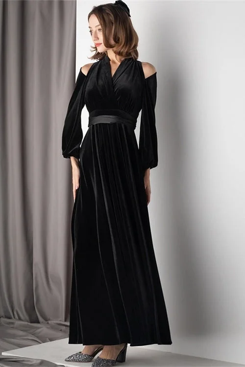 Midnight Sale luxury dressLong Sleeves Black Velvet Dress