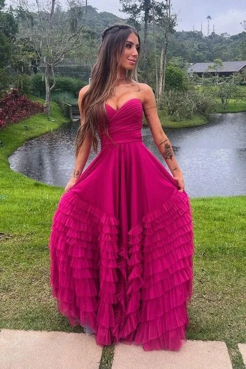 Buy Now vintage-inspired dressSexy Tulle A-Line Sweetheart Strapless Tiered Party Prom Dress