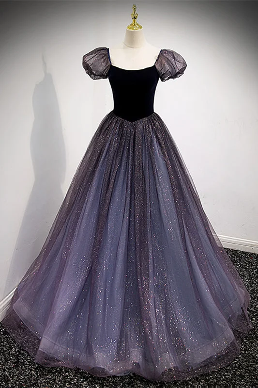 Super Savings layered dressSparkly Illusion Puff Sleeves Scoop Neck Long Formal Dress