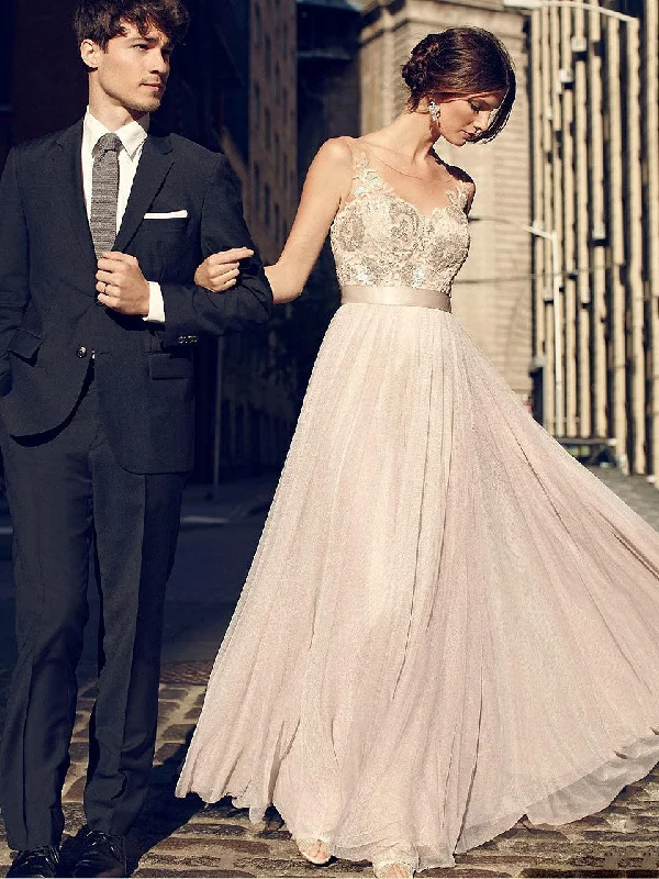 Now or Never Chic Prom Dresses Scoop A-line Floor-length Appliques Long Prom Dress JKL542