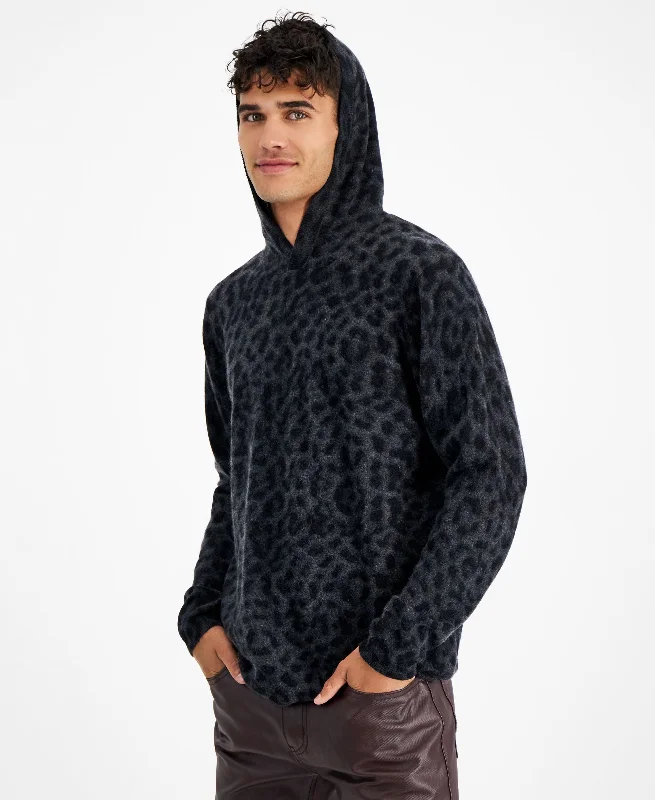 New Deals high-quality hoodiefitted workout sweatshirtINC International Concepts Mens Cashmere Cheetah Print Hoodie