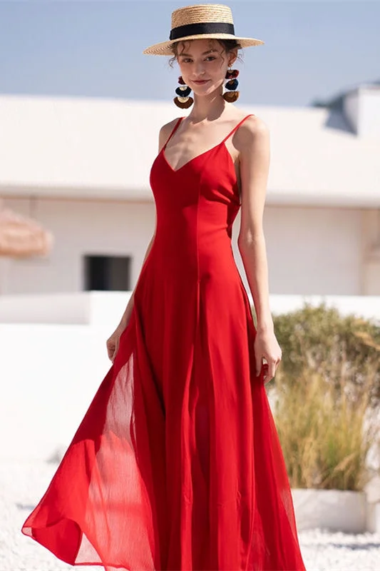 Today’s Deal velvet dressV Neck Red Chiffon Maxi Dress